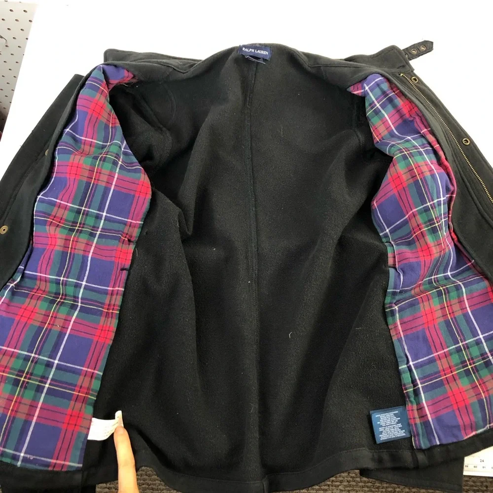 Ralph Lauren Black Belted Crest Cargo Jacket Teens 12/14 Shoulder Elbow Patches